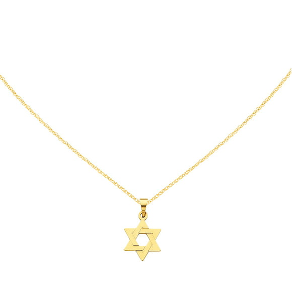 2D and High Polish Pendant FB Jewels 14K Yellow Gold Jewish Star Of David with Chai Long Life 